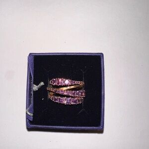Rose Gold-Tone Purple Crystal Triple Row Wrap Ring - Women Jewelry